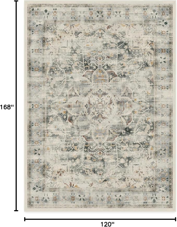 RUGGABLE Washable Vintage Area Rug – Sarrah Sage 10x14, Stain-Resistant, Non-Slip – Large Machine Washable Rugs for Living Room, Bedroom, Hallway, Entryway & Office–with Standard Pad