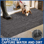 Chenille Absorbent Front Door Mat 60" x 24", Dog Door Mat for Muddy Paws, Dirt Trapper Doormat, Mud Mat for Dogs, Washable Non Slip Outdoor Indoor Doormats for Entryway, Grey
