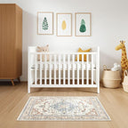 2x3 Rug Small Area Rugs: Washable Boho Neutral Vintage Soft Indoor Floor Oriental Carpet Farmhouse Distressed Low Pile Non Slip Throw Carpet for Kitchen Entryway Bedroom Nursery Entry- Beige Blue