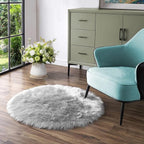 Latepis Grey Round Rugs 6ft Faux Fur Sheepskin Circle Rug for Living Room Fluffy Washable Rug for Bedroom Teen Room Dorm Cute Room Décor