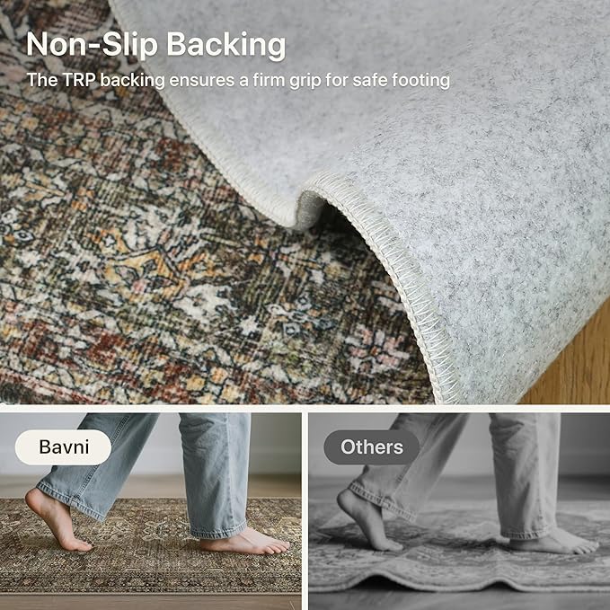 Bavni Vintage Runner Rug 2'6"x7', Distressed Oriental Hallway Carpet, Washable Low Pile Non-Slip Long Rug for Entryway, Kitchen, Bedroom, Living Room, Brown