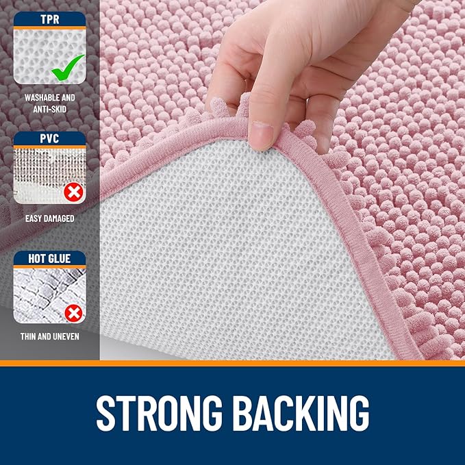 OLANLY Bathroom Rugs 24x16, Extra Soft Absorbent Chenille Bath Rugs, Rubber Backing Quick Dry, Machine Washable Bath Mats for Bathroom Floor, Tub and Shower, Home Decor Accessories, Dusty Rose