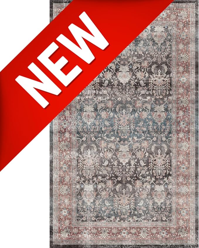 Dripex Vintage Washable Area Rug - 2x4 Indoor Door Mat Oriental Medallion Accent Throw Rug Distressed Foldable Non-Slip Low-Pile Bathroom Kitchen Rug for Entryway Laundry Room Living Room Bedroom