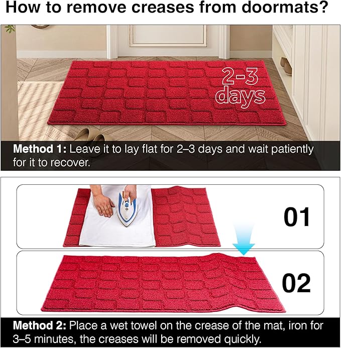 Front Door Mat Outside Entrance, Outdoor Indoor Door Mats for Entryway, Entrance, Entry, Patio, Waterproof Non Slip Doormat, Low-Profile, 24" × 35“, Red