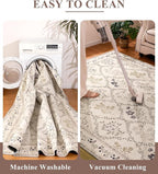 YIHOUSE Beige Floral Print Rugs, Moroccan Trellis 10x14 Washable Large Rug, Modern Pastel Non Slip Ultra-Thin Area Rug for Classroom, Nursery Playroom,Dorm,Bedroom,Living Room, Beige Multi