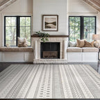 Beverly Rug Micro Loop Area Rug Gray/White 8x10 Geometric Modern Scandinavian Striped Durable Soft Indoor Rugs for Living Dining Room Office Stain Resistant Non Shedding Casual Indoor Carpet 8 x 10