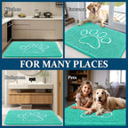 OLANLY Dog Door Mat for Muddy Paws 48x30, Paw Print Design, Absorbs Moisture and Dirt, Absorbent Non-Slip Washable Doormat, Quick Dry Chenille Mud Mat for Dogs, Entry Indoor Entryway Carpet, Teal