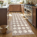 Lahome Moroccan Treills 2x8 Washable Hallway Runner Rug, Non Slip Bathroom Kitchen Carpet Runners, Checkered Modern Soft Runner for Entryway Living Room, Beige