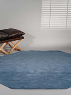 Hand Knotted Loom Wool ECO-Friendly Area Rugs - 6'x6', Octagon, Blue Color, Solid Plain Design, High Pile Thick Handmade Anti Skid Area Rugs for Living Room, Bed Room (L00111)