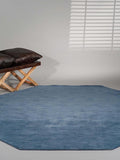 Hand Knotted Loom Wool ECO-Friendly Area Rugs - 10'x10', Octagon, Blue Color, Solid Plain Design, High Pile Thick Handmade Anti Skid Area Rugs for Living Room, Bed Room (L00111)