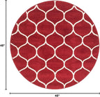 Rugs.com Lattice Frieze Collection Rug – 4' Round Red Medium Rug Perfect for Kitchens, Dining Rooms