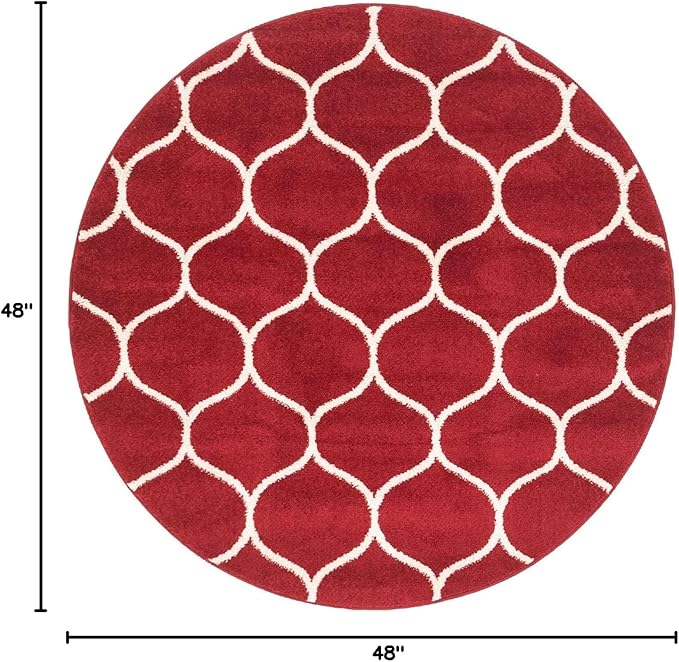 Rugs.com Lattice Frieze Collection Rug – 4' Round Red Medium Rug Perfect for Kitchens, Dining Rooms