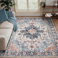 Tangsoo 3x5 Rug for Bedroom, Washable Vintage Rugs Indoor, Non Slip Accent Rug, Print Distressed Blue/Beige Carpet, Soft Low Pile for Living Room Dorm Bedroom Bedside Entryway Bathroom