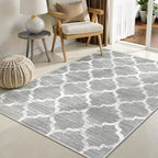 Lahome Moroccan Bedroom Rug - 3’x5’ Area Throw Washable Rugs Small Non-Slip Accent Distressed Floor Carpet for Door Mat Entryway Living Room Kitchen Laundry Dorm Decor (3’ X 5’, Gray)