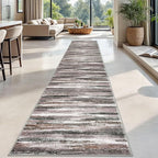 Modern Abstract Runner Rug 2.6x18, Dark Light Brown White Washable Long Kitchen Runner Non-Slip Soft Hallway Rug Runner Thin Print Faux Wool Carpet for Entryway Bedroom Laundry Room Indoor