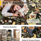 Floral 6x9 Area Rug Machine Washable Soft Print Boho Carpet Non Slip Doormat Low Pile Flower Area Rugs for Living Room Bedroom Nursery Kitchen Dining Room Indoor-Black/Yellow/Red