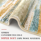 Modern Abstract Runner Rug 2.6x18, Green Mustard Multi Washable Long Kitchen Runner Non-Slip Soft Hallway Rug Runner Thin Print Faux Wool Carpet for Entryway Bedroom Laundry Room Indoor
