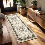 XWZO Runner Rug 2x6ft, Washable Hallway Runner with Non-Slip Backing, Vintage Spill Stain Resistant Floor Mat for Entryway Corridor Bedroom Kitchen, Soft Low-Pile Area Carpet, Brown Beige