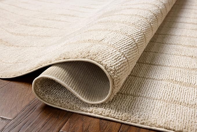 Loloi Chris Loves Julia Calvin Collection CLV-02 Ivory/Oatmeal 5'-3" x 5'-3" Round Area Rug Checkered Neutral Soft Living Room Bedroom Carpet