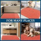 OLANLY Dog Door Mat for Muddy Paws 47x32, Absorbs Moisture and Dirt, Absorbent Non-Slip Washable Doormat, Quick Dry Chenille Mud Mat for Dogs, Entry Indoor Entryway Carpet for Inside Floor, Coral