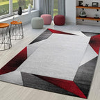 Paco Home Modern Area Rug Bordered with Geometric Pattern Red Grey with Contour Cut, Size: 2' x 3'7"