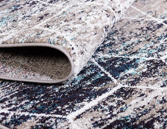 Unique Loom Trellis Frieze Collection Area Rug - Geometric (2' x 6' Runner, Blue Multi/ Ivory)