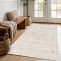 FMFUNCTEX 4x6 Washable Area Rug Neutral Vintage Beige Distressed Non Slip Low Pile Traditional Indoor Carpet for Living Room Bedroom Soft Retro Mat Throw Rug for Dining Office Kitchen Dorm Entryway