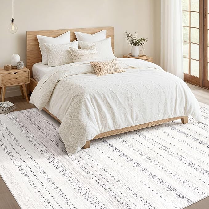 Nakagishi 10x14 Area Rugs Living Room: Washable Boho Large Neutral Modern Soft Stain Resistant Farmhouse Indoor Floor Rug Non-Slip Carpet for Bedroom Nursery Kids Playroom Office Dining Room- Gray