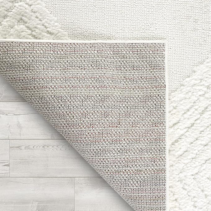 Antep Rugs Palafito 6x9 Geometric Shag Diamond High-Low Pile Textured Indoor Area Rug (White, 6'7" x 9')