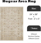 HUGEAR 2x3 Entryway Rug Retro Beige Small Area Rug Machine Washable Door Mat Vintage Floral Low Pile Carpet Vacuumable Distressed Throw Rug Entrance Kitchen Bathroom Bedroom Non Slip Lightweight