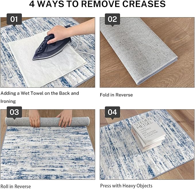Modern Abstract Entryway Rug Indoor 2x3 Washable Rug Non-Slip Soft Small Area Rug Blue White Kitchen Mats Thin Print Faux Wool Floor Carpet Throw Rugs for Entrance Bedroom Office Home Decor