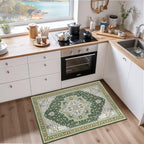 2x3 Green White Small Area Rug for Entryway, Soft Washable Rugs with Non-Slip Backing for Bedroom Kitchen, Vintage Throw Carpet Laundry Entry Front Door Decor