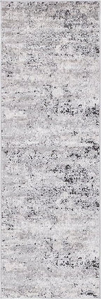 Rugs.com Leipzig Collection Runner Rug – 6 Ft Runner Grey Low-Pile Rug Perfect for Hallways, Entryways