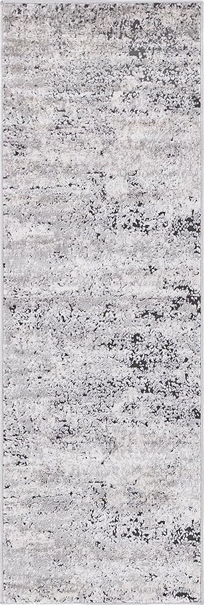 Rugs.com Leipzig Collection Runner Rug – 6 Ft Runner Grey Low-Pile Rug Perfect for Hallways, Entryways