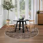 RUGSREAL 3x3 Round Area Rug Small Washable Circle Rug Non Slip Stain Resistant Entry Mat Modern Solid Color Round Living Room Carpet Low Pile Soft Bedroom Mat Neutral Rug for Bedside Nursery, Brown