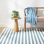 Home Conservatory Ladder Stripe Blue/Ivory Handwoven Wool 4 X 6 Feet, Blue/Ivory Stripe Pattern