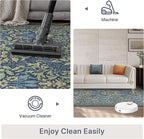 Bavni Floral Dark Blue Area Rugs 5x7, Vintage Boho Carpet Machine Washable, Non Slip Soft Low Pile Thin Rug for Bedroom, Living Room, Dining Room, Nursery