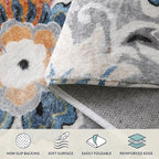 Lahome Floral Washable Carpet for Living Room - 3x5 Non-Slip Lightweight Kitchen Rugs, Throw Soft Small Area Rug for Bedroom Grey Paisley Print Aesthetic Rug for Entryway Bathroom Laundry Room Office