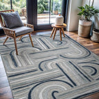 CAMILSON Indoor Outdoor Rug, Blue 5x7 Geometric Arch Striped Area Rugs for Patio and Home Areas, Easy-Cleaning Non-Shedding Living Room, Garden and Deck Washable Outside Carpet (5 x 7)