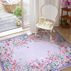 Wonnitar Washable 4x6 Rug, Purple Rugs for Girls Bedroom, Soft Non-Slip Nursery Area Rug, Floral Rug Kids Room Low Pile Throw Carpet for Dorm Decor (Purple,4'x6')