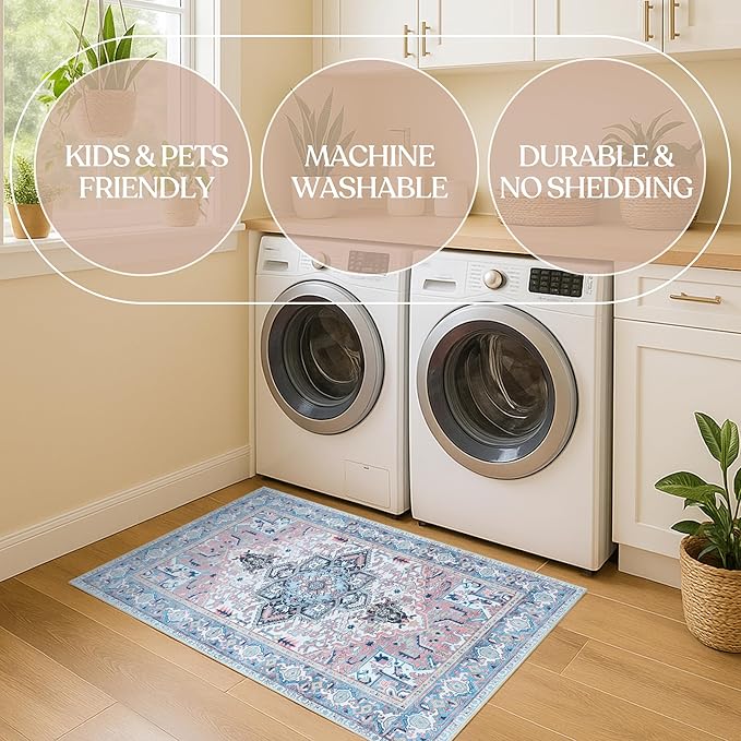 Washable Area Rug. Modern Farmhouse. Vintage. Turkish. Bohemian. Distressed. Oriental. Traditional. Rugs for Living Room. Dining. Bedroom. Office. Entryway. Foyer. (861NT, 2'5 x 9'8)