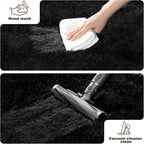 3x5 Black Rug for Bedroom Living Room, Fluffy Small Area Rug Soft Shag Carpet for Kids Boys and Girls Room with 4 Rugs Non-Slip Stickers Dorm Home Decor (3ft x 5ft)