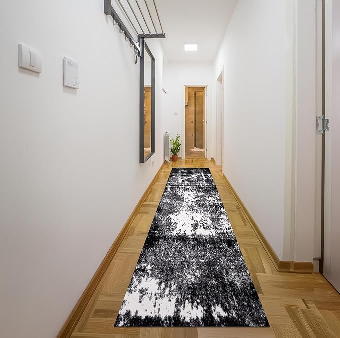 Keen Home Design Area Rugs - 2x18 Non-Shedding, Abstract Rugs for Kitchen, Living Room, Bedroom, Dining Room, Entryway - Size: 2'8" x 18', Abstract Black