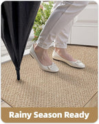 Color&Geometry 17"x30" Small Ultra Thin Indoor Door Mat Non Slip Rubber Backed Dirt Trapper(Rolled-up NO Creases), Rugs for Entryway, Front Door Mat Indoor Washable Low-Profile Entry Mat, Khaki