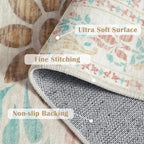 jinchan Floral 4x6 Area Rugs for Nursery - Machine Washable Vintage Distressed Design Soft Ultra-Thin Low-Pile Non-Slip Kids Carpet for Bedroom Living Room Dining Room Home Office (4x6ft, Apricot)