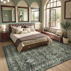 Lahome 6x9 Boho Green Area Rugs Washable Rugs for Living Room,Large Rugs for Bedroom Aesthetic,Distressed Non Slip Low Pile Dining Room Rug Carpet for Home Office Playroom(6'x9',Green)
