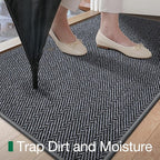 LUMI Ultra Thin Indoor Door Mat for Entrance 24"x36", Non Slip Entryway Mat, Low Profile Doormat, Unique Herringbone Design Carpet for Inside, Patio, Porch, Medium Gray