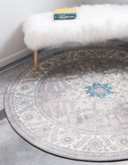 Unique Loom Salzburg Collection Classic Traditional Design Oriental Inspired Border Area Rug (5' 0 x 5' 0 Round, Gray/Beige)