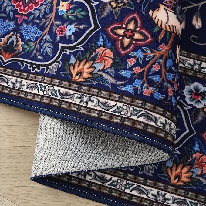 Rugcomf Area Rugs 5x7 Vibrant Tree of Life-Patterned Vintage Washable Area Rug Non Slip Low Pile Large Rugs for Living Room Bedroom Farmhouse Dining Room Kids Playroom, Blue