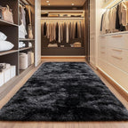 Shaggy Soft Fluffy Rug Plush Rugs Non-Slip Indoor Floor Carpet for Living Room Anti-Skid Indoor Carpet Tie-Dyed Black Grey 2x6Feet